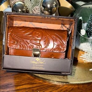Patricia Nash Tan Embossed Leather Keychain Wallet